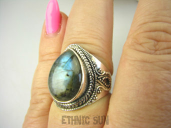 bpe8902 Delikatny Pierścień Pierścionek Labradoryt Spektrolit - kamień zorzy polarnej r.16 Srebro 925 # 