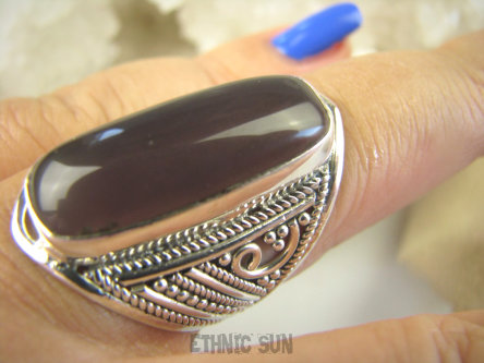 bpe6957 Długi Ażurowy Pierścień Fioletowo Brązowy Kamień Zagadka r.19 ażurowa obrączka Srebro 925 #