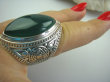 bpe4880 CZARODZIEJSKI OKAZ 21 gramów !!! DUŻY PIERŚCIEŃ ZIELONY ONYKS - SERCE, EGZEMY,PAMIĘĆ r.22 pięknie zdobione Srebro 925 # - 2