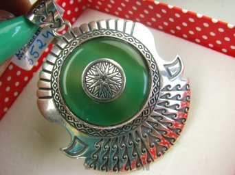 bwe3524 Marokański SKARB Niesamowity Duży 5.9 cm 20 gramów Piękny Wisior Zawieszka zielony AGAT Maroko Srebro 925 #