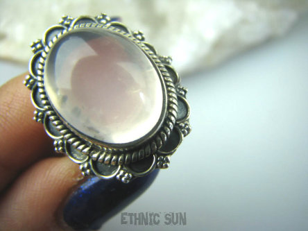 bpe5896 Egzotyczny Pierścień Różowy KWARC - kamień mocnego SERCA r.13 Srebro 925 #