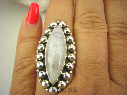 bpe8227 Biżuteria Orientalna !!! Długi 3.8 cm Egzotyczna Pierścień Kamień Księżycowy r.19 Srebro 925 #