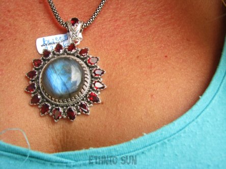 bwee2276 DUŻY 20 gramów LUKSUSOWY Wisior Słońce !!! Kunsztowny Wisior Labradoryt Spektrolit Granaty Srebro 925 #