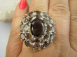bpee4589 Lśniący Duży Okaz Pierścień Pierścionek szlifowany czekoladowy Kwarc Dymny r.17 Srebro 925 # - 7