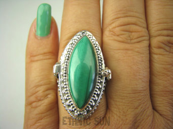 bpe8251 Piękny Duży Sekretnik Pierścień na Zdjęcia lub Marzenia Zielony Malachit - pobudza kreatywność r.18 Srebro 925 #