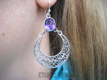 bkee767 Duże długie 5,7 cm szerokie Ażurowe Przepiękne orientalne Kolczyki Afrykański Ametyst (intensywnie fioletowy) kamień mądrości Srebro 925 