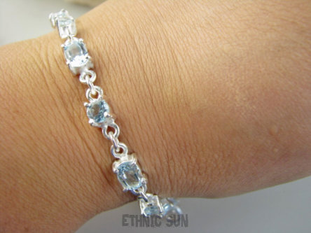 bb3868 BŁĘKITNE CUDO !!!! Przepiękna delikatna Bransoleta Bransoletka z kamieniami młodości - 10 sztuk kamieni BLUE TOPAZ RZADKOŚĆ Srebro 925 #