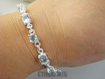 bb3868 BŁĘKITNE CUDO !!!! Przepiękna delikatna Bransoleta Bransoletka z kamieniami młodości - 10 sztuk kamieni BLUE TOPAZ RZADKOŚĆ Srebro 925 #