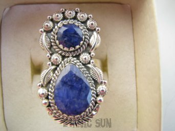 bpee4502 Ufff Piękny CUDOWNY Długi 3.4 cm !! Pierścień Pierścionek Szafir Indyjski w orientalnej oprawie Szafiry r.19 Srebro 925 #