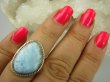 bpe6427 Anielski Pierścień Rzadki Błękitny Larimar (kamień Anielski ) - stawy, serce lęki, otwiera czakrę gardła r.13/ r.14 Srebro 925 # - 2