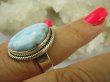 bpe6427 Anielski Pierścień Rzadki Błękitny Larimar (kamień Anielski ) - stawy, serce lęki, otwiera czakrę gardła r.13/ r.14 Srebro 925 # - 3