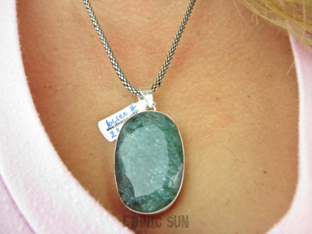 bwee2312 SZMARAGDOWY Duży Okaz 17 gramów !! 4.8 cm Wisior Zawieszka Szmaragd Indyjski Szmaragdy KAMIEŃ MIŁOŚCI lśniące Srebro 925 #