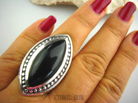 bpe5057 Niezwykły OLBRZYM MASYWNY 22 GRAMY !!!! Pierścień naturalny CZARNY ONYKS SERCE, EGZEMY,PAMIĘĆ r.22/ r.23 Srebro 925 #