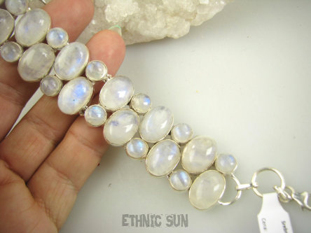 bb3742 Szeroka DUŻA DWURZĘDOWA aż 55 gramów 28 szt. Wspaniała Wielobarwna Bransoleta Kamień Księżycowy Srebro 925 #