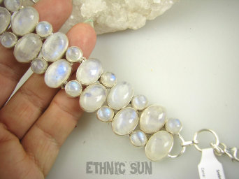 bb3742 Szeroka DUŻA DWURZĘDOWA aż 55 gramów 28 szt. Wspaniała Wielobarwna Bransoleta Kamień Księżycowy Srebro 925 #