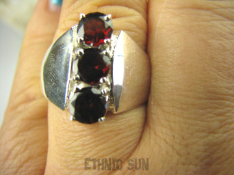 bpee3550 LŚNIĄCY Elegancki Pierścień Granaty - kamienie namiętności r.19/r.20 szeroka obrączka SREBRO 925 #