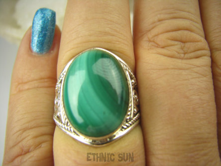 bpe6538 Biżuteria Egzotyczna !!! Delikatny Pierścień MALACHIT - pobudza kreatywność r.16 ażurowa obrączka Srebro 925 #