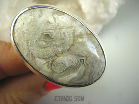 bpe7149 SKARB Pani Natury Duży 4 cm Klasyczny Pierścień kojący JASPIS KRAJOBRAZOWY regulowany r.16, r.17,r.18, r.19, r.20, r.21 Srebro 925 #