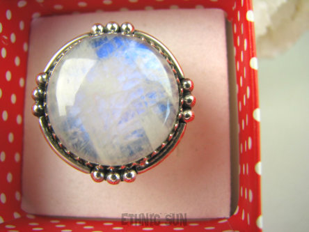 bpe6723 Orientalna Piękność Pierścień Niebiesko Chabrowy KAMIEŃ KSIĘŻYCOWY r.17 Srebro 925 #
