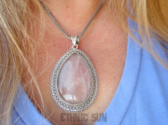 bwe3776 PIĘKNA KROPLA  Ogromny cudowny OKAZ  32 g ! 7,2cm/ 4,2cm !! Duży Wisior Zawieszka Kwarc Różowy - kamień mocnego serca Srebro 925 #