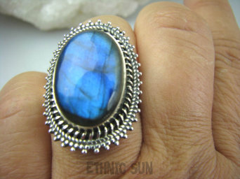 bpe5877 MAX BLASK - Orientalny Czarodziej Pierścień Niebieski Labradoryt r.20 Srebro 925 #