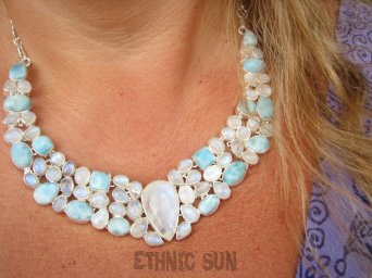 bn1547 WOOOOOOOOW KRÓLEWSKI KOMPLET  kolia + kolczyki KLEJNOT - GIGANT XXL 95 gramów ! CUDOWNA Przepiękna Kolia Naszyjnik Kamień Księżycowy, Larimar Srebro 925 #