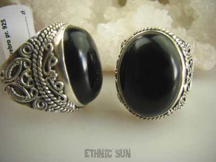 bpe6232 Śliczny Orientalny Pierścień czarny ONYKS regeneruje SERCE, EGZEMY, PAMIĘĆ r.15 Srebro 925 #