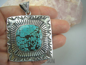 bwe2770 Wielki 34 gramy masywny CUDOWNY Gigant 6,4 cm !!! UNIKAT Z NEPALU - Piękny Egzotyczny Wisior Wielobarwny TURKUS Turkusy Srebro 925 #