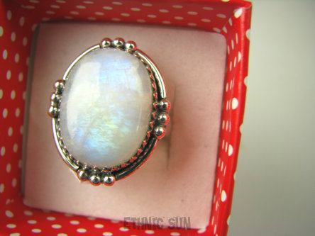 bpe6818 Orientalny Pierścień Wielobarwny KAMIEŃ KSIĘŻYCOWY r.18 zdobione srebro Srebro 925 #