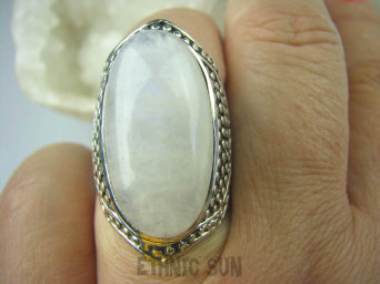 bpe5710 NIEZWYKŁY OKAZ !!! DUŻY Masywny 17 gramów !! Pierścień KAMIEŃ KSIĘŻYCOWY r.15 Srebro 925 #