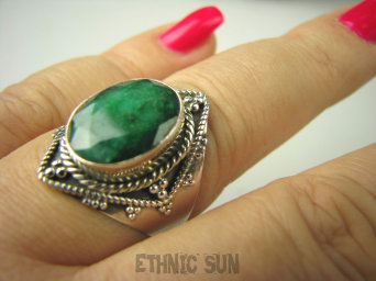 bpee3693 SZMARAGDOWY KLEJNOT !!!! Delikatny Pierścień Szmaragd Indyjski Szmaragdy r.18/ r.19 Srebro 925