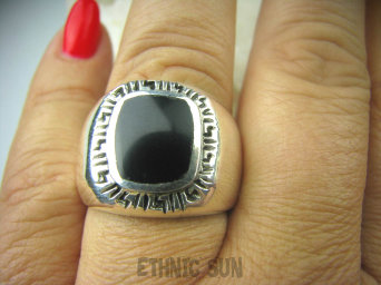 bpe6115 Biżuteria męska !!!  Męski Pierścień Sygnet z Onyksem Czarny ONYKS regeneruje SERCE, EGZEMY, PAMIĘĆ r.22 Srebro 925 #