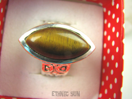 bpe6573 CUDOWNA MARKIZA Pierścień Tygrysie Oko - Wspomaga Oczy Astma Krążenie i TRAWIENIE r.15 pięknie zdobiona obrączka Srebro 925 #