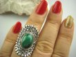 bpe4053 Przepiękny DUŻY PIERŚCIEŃ z zielonym Malachitem Malachit - pobudza kreatywność r.14 zdobione Srebro 925 # - 2