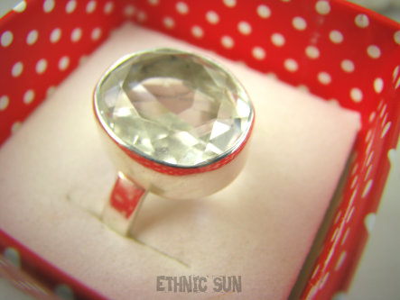 bpee3889 WSPANIAŁY KLASYCZNY OKAZ Pierścień Pierścionek Kryształ Górski Odpromiennik zdobi leczy chroni r.18 Srebro 925 #