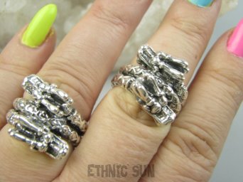 bpe9569 DWA SMOKI !!! FENOMENALNY Mocny AMULET na POMYŚLNOŚĆ I SIŁĘ fenomenalny SMOK SMOCZYSKO Przepiękny Pierścień Pierścionek Cały ze Srebra r.16 Dmuchane SREBRO 925 #