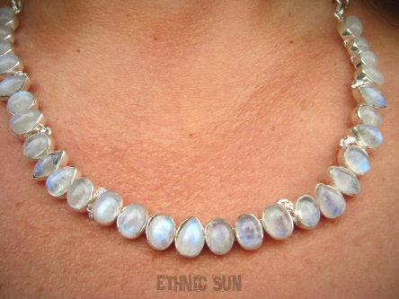 bn1434 Mieniąca się biało-niebiesko fioletowa piękna 38 g !!! Księżycowa Kolia, Naszyjnik REGULOWANA DŁ Wielobarwny Kamień Księżycowy Srebro 925 #