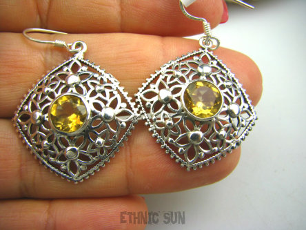 bkee644 Biżuteria Orientalna !!! CUDOWNE PIĘKNE AŻUROWE LEKKIE Kolczyki Złoty Cytryn Srebro 925