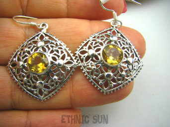 bkee644 Biżuteria Orientalna !!! CUDOWNE PIĘKNE AŻUROWE LEKKIE Kolczyki Złoty Cytryn Srebro 925