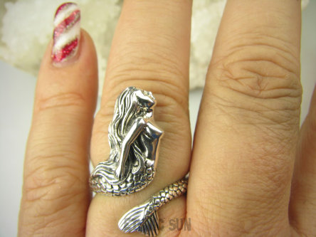 bpe8776 Arcydzieło Morska Bogini Syrena Syrenka Przepiękny Pierścień Pierścionek cały ze srebra regulowany r.11, r.12, r.13, r.14, r.15, r.16, r.17 Srebro 925