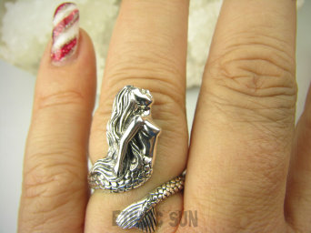 bpe8776 Arcydzieło Morska Bogini Syrena Syrenka Przepiękny Pierścień Pierścionek cały ze srebra regulowany r.11, r.12, r.13, r.14, r.15, r.16, r.17 Srebro 925