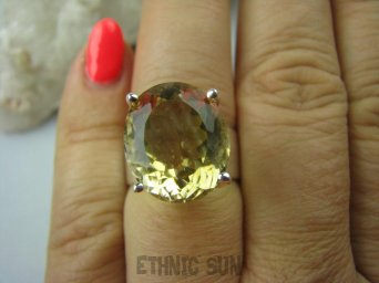 bpee2874 Elegancki Wysoki Pierścień CYTRYN - kamień antycukrzycowy niezwykły szlif r.16 Srebro 925 #