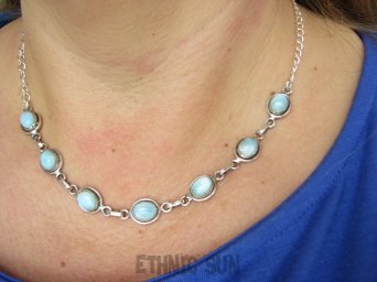 bn1523 Błękitny Anielski Kamień Delikatna Kolia regulowany Naszyjnik naturalny Larimar - kamień na stawy, serce lęki, otwiera czakrę gardła Srebro 925 #