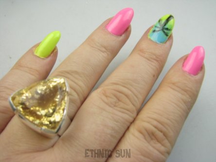 bpee4523 LUX Pierścień Pierścionek słoneczny CYTRYN niezwykły szlif OKAZ Cytryn - kamień antycukrzycowy r.18 Srebro 925 #