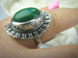 bpe5693 Jadeitowy MELONIK !!! Duży i Piękny OKAZ Pierścień zielony Jadeit - antystresowy KAMIEŃ DOBROBYTU r.21/ r.22 Srebro 925 # - 7