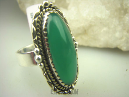 bpe7960 PIĘKNY OKAZ !!!  Egzotyczny Pierścień Zielony ONYKS regeneruje SERCE, EGZEMY, PAMIĘĆ r.18 Srebro 925 #