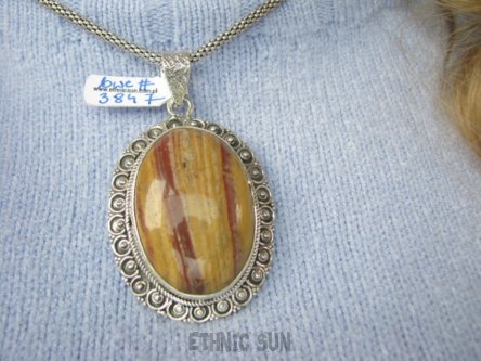 bwe3847 Piękna czekoladowa Pantera DUŻY 21g !!! Wisior Zawieszka KOJĄCA moc natury JASPIS KRAJOBRAZOWY zdobione Srebro 925 #