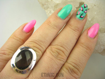 bpee4198 Delikatny Pierścień Pierścionek z czekoladowym Kwarcem Dymnym KWARC DYMNY r.14 lśniące Srebro 925 #