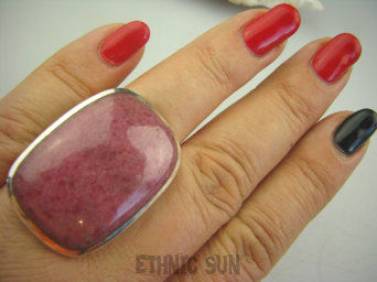 bpe4498 "Malinowy sorbet "RZADKOŚC Duży OKAZ 22 gramy !!! Klasyczny Długi 3,4 cm !!! Pierścień RODONIT - Niepokój, stres, bóle głowy, skurcze r.17 Srebro 925 #