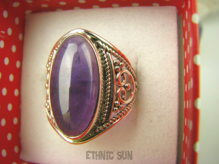 bpe6696 Biżuteria Orientalna !!! Delikatny Pierścień naturalny Ametyst - kamień mądrości r.12 ażurowa obrączka Srebro 925